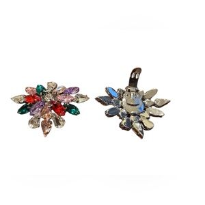 Set of 2 Multicolor Crystal Rhinestones Flower Snap-on accessory accents